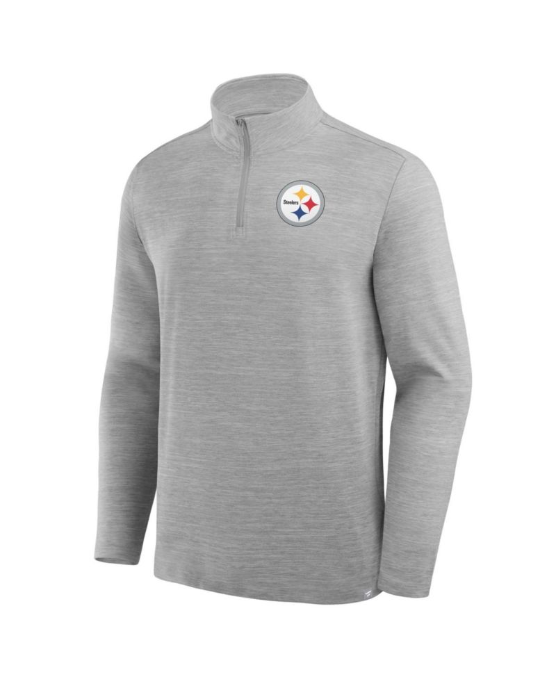 Men's Heather Gray Pittsburgh Steelers Clutch Quarter-Zip Pullover Sweatshirt