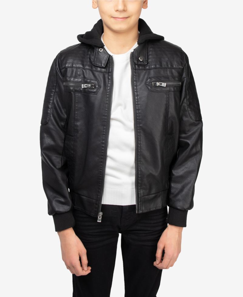 XRAY Boy's Lined PU Jacket With Knit Hood