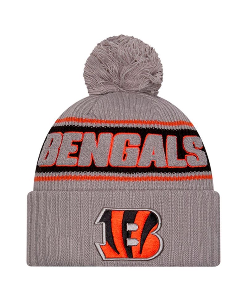 Men's Gray Cincinnati Bengals 2024 Sideline Sport Cuffed with Pom Knit Hat
