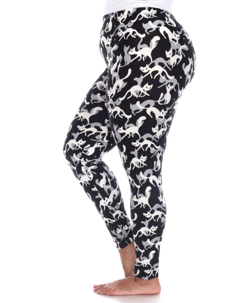 Plus Size Cat Print Legging Pants, 2-Pack