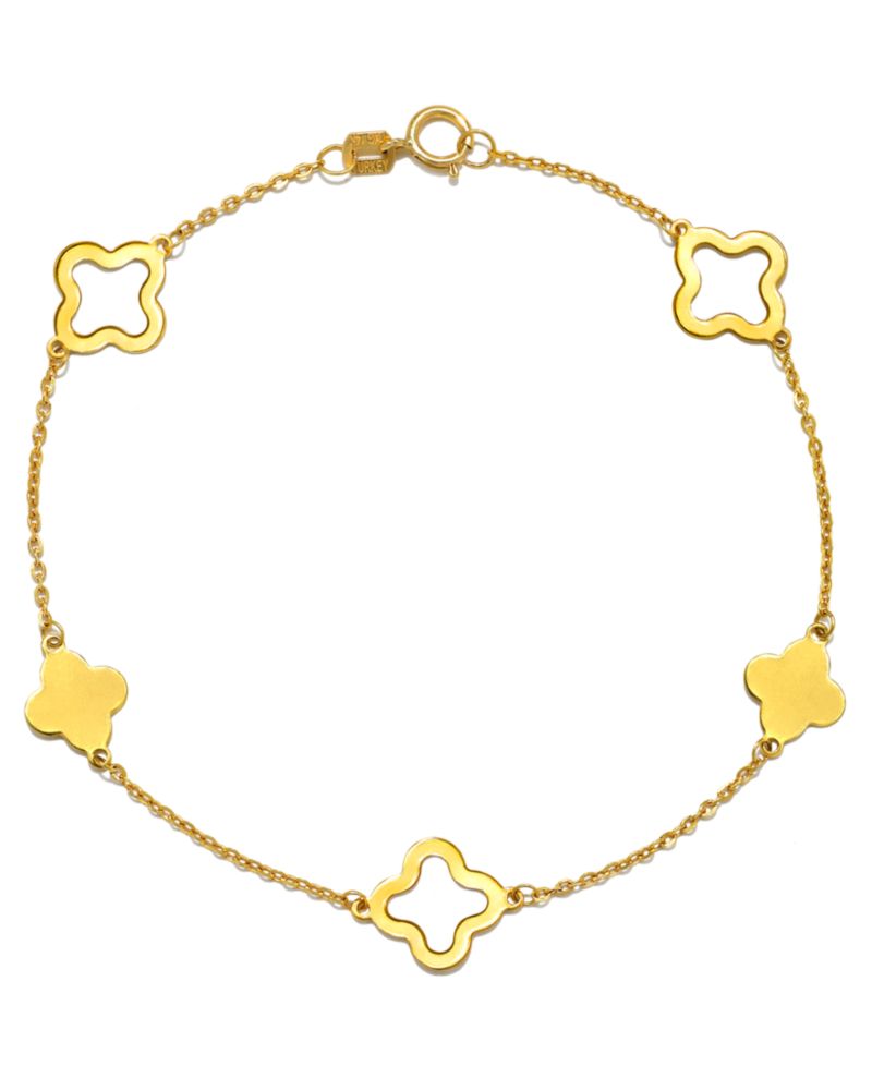 Solid & Silhouette Alternating Clover Necklace in 14k Gold