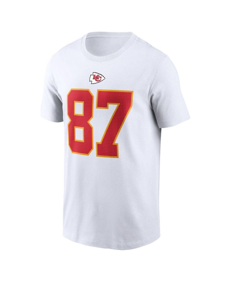 Men's Travis Kelce White Kansas City Chiefs Player Name and Number T-shirt