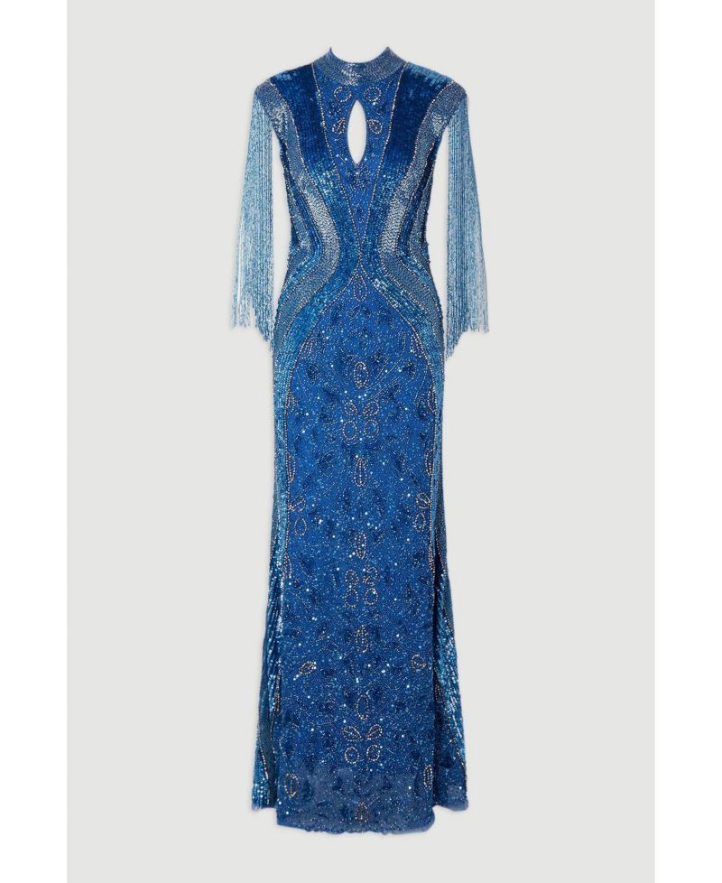 Women's Tassel Sleeve High Neck Maxi Dress