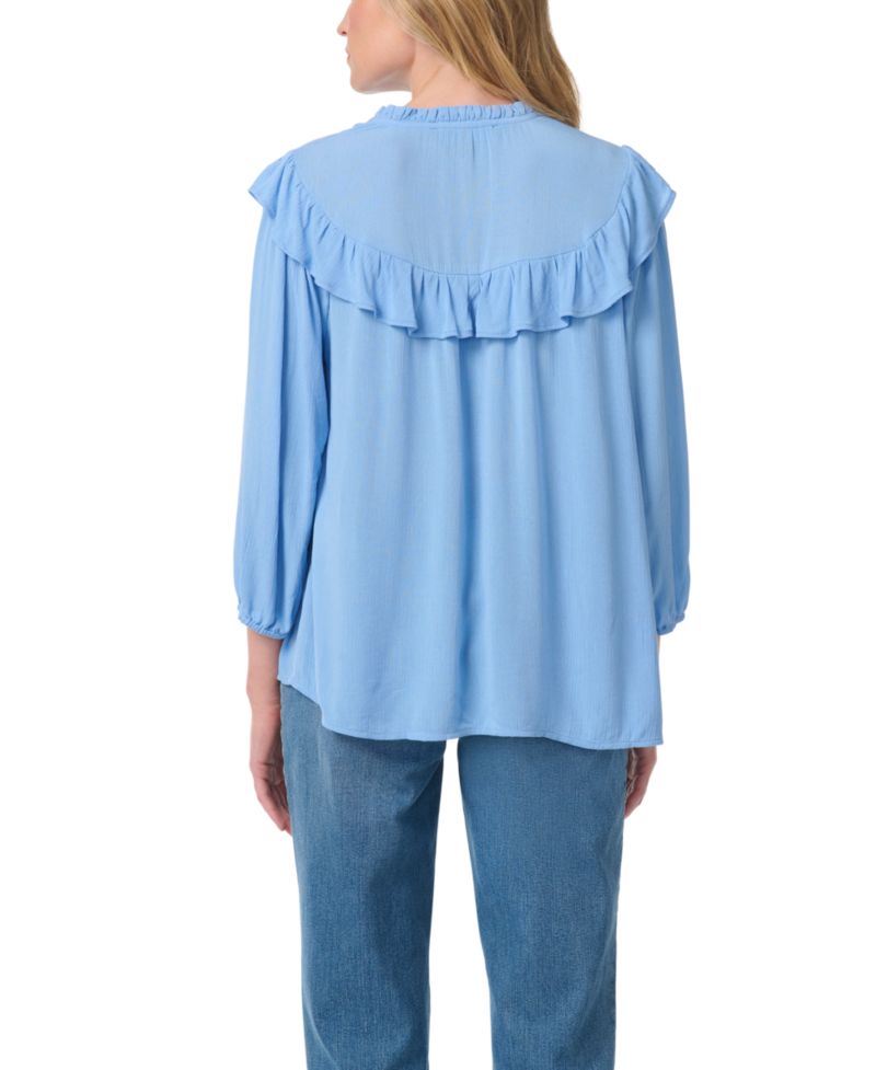 Women's Nia Peasant 3/4-Sleeve Cascading-Ruffles Blouse