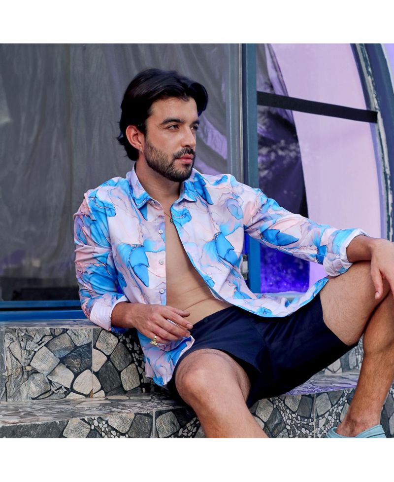 Men's Sky Blue & Ivory White Marble Shirt