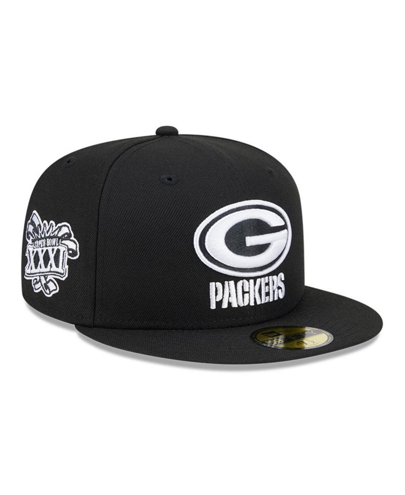 Men's Black Green Bay Packers Main Patch 59FIFTY Fitted Hat