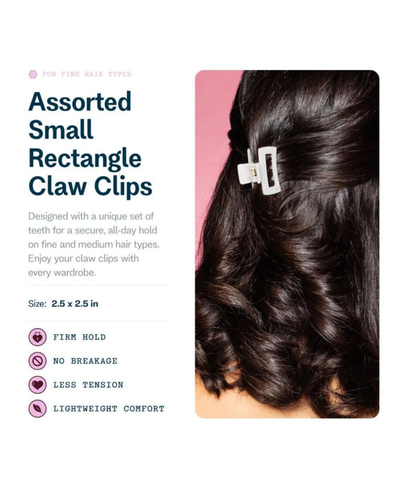 Fine Hair Small Rectangle Claw Clips Mini Claws for Fine and Thin Hair Designer Non Slip Accessories 6 Pack