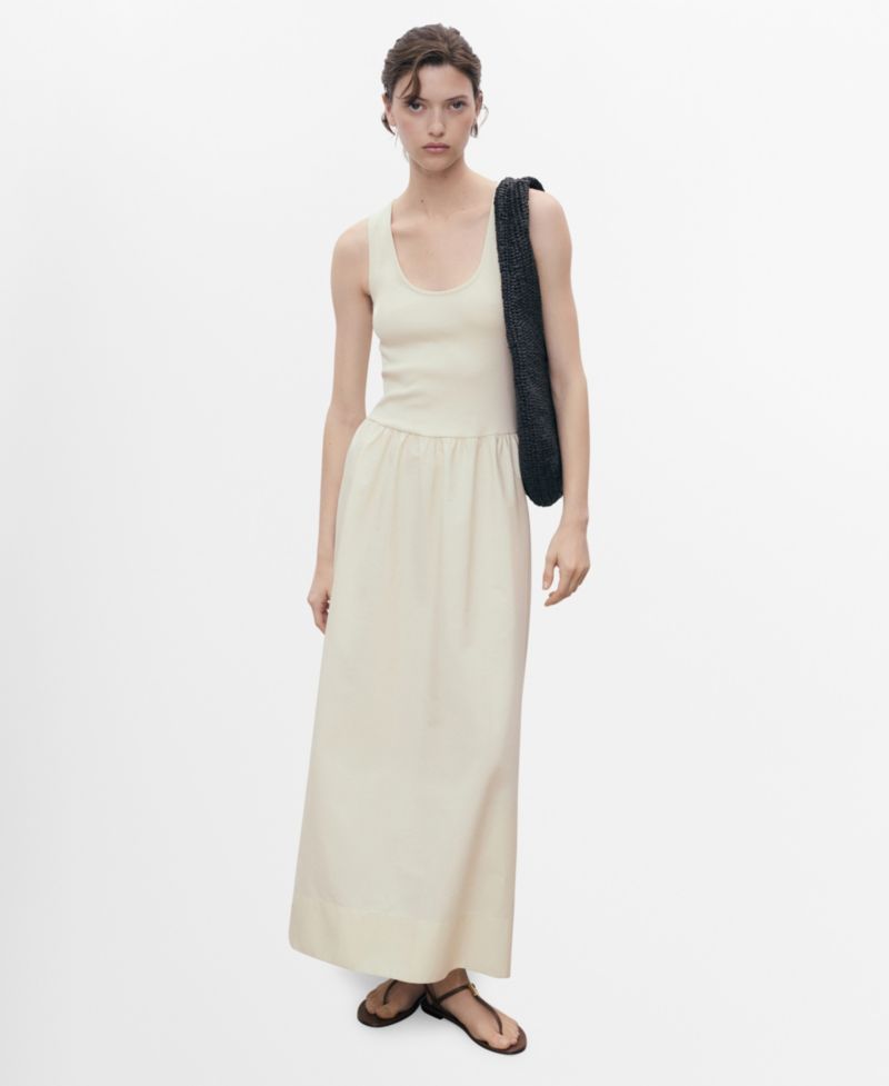 Women's Combined Fabric Flared Dress