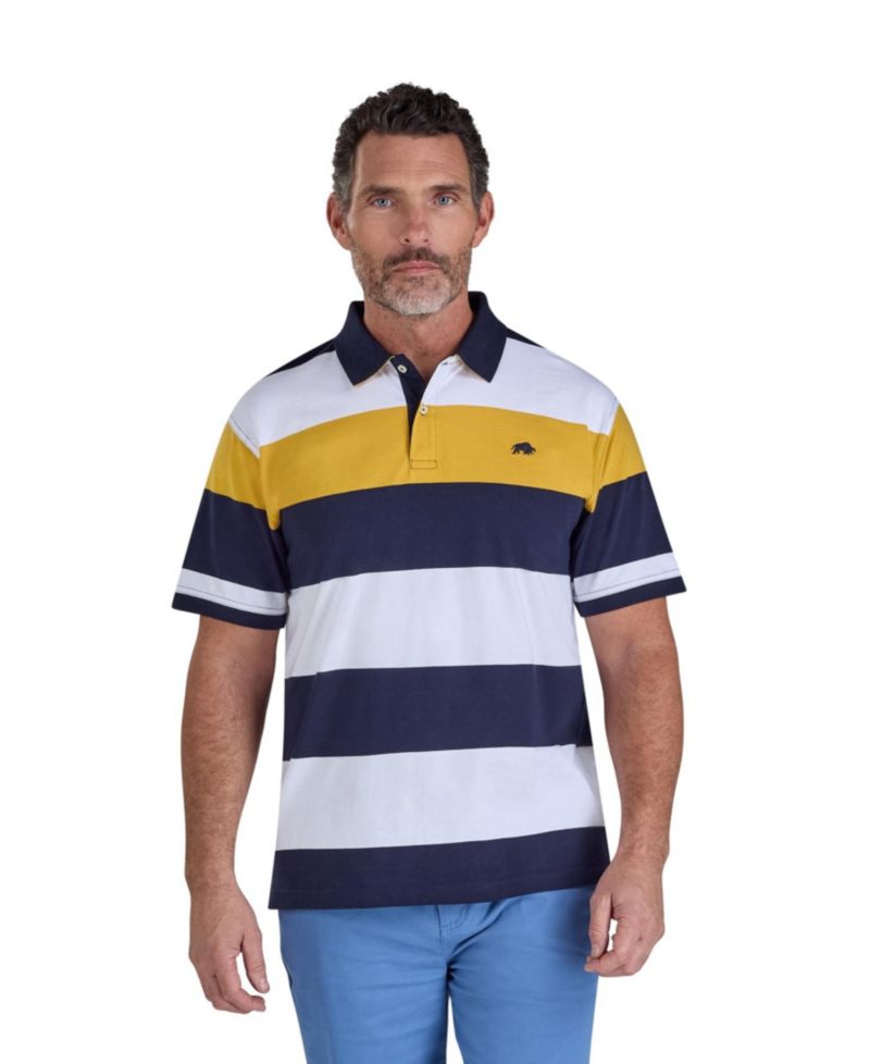 Men's Chest Band Stripe Embroidered Logo Polo Shirt