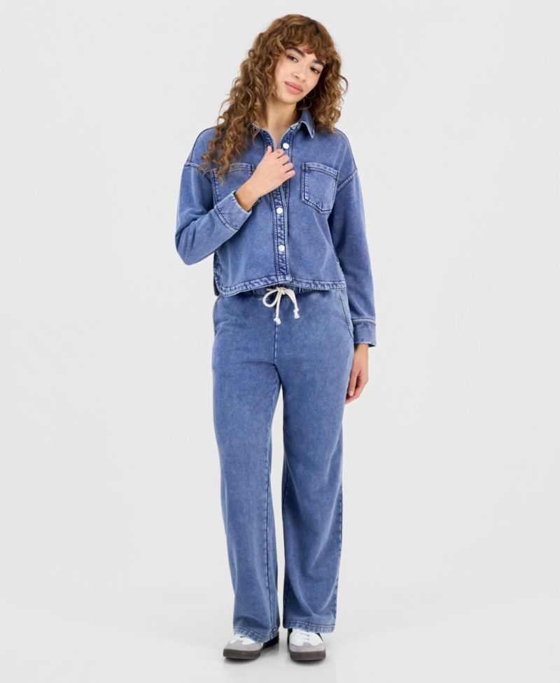 Petite Faux-Denim Knit Button-Front Shacket