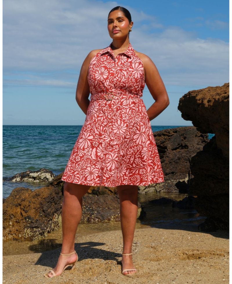 Women's Bellavie Floral Button-Front Belted Mini Dress
