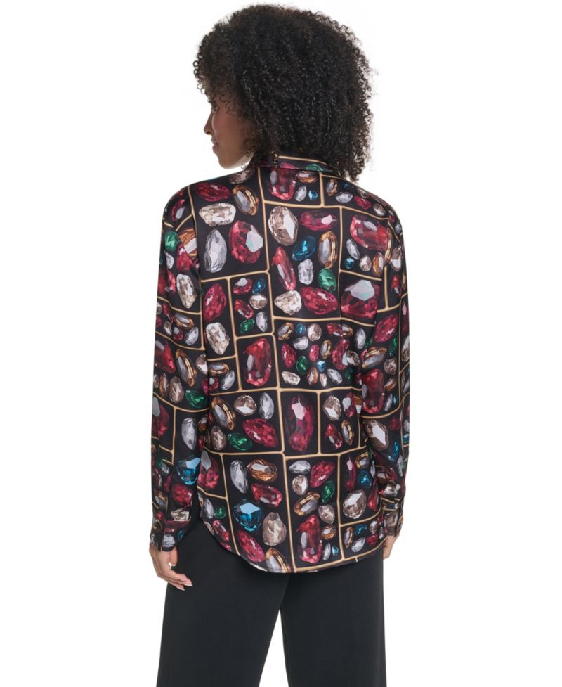 Women's Collared Button-Up Long-Sleeve Blouse