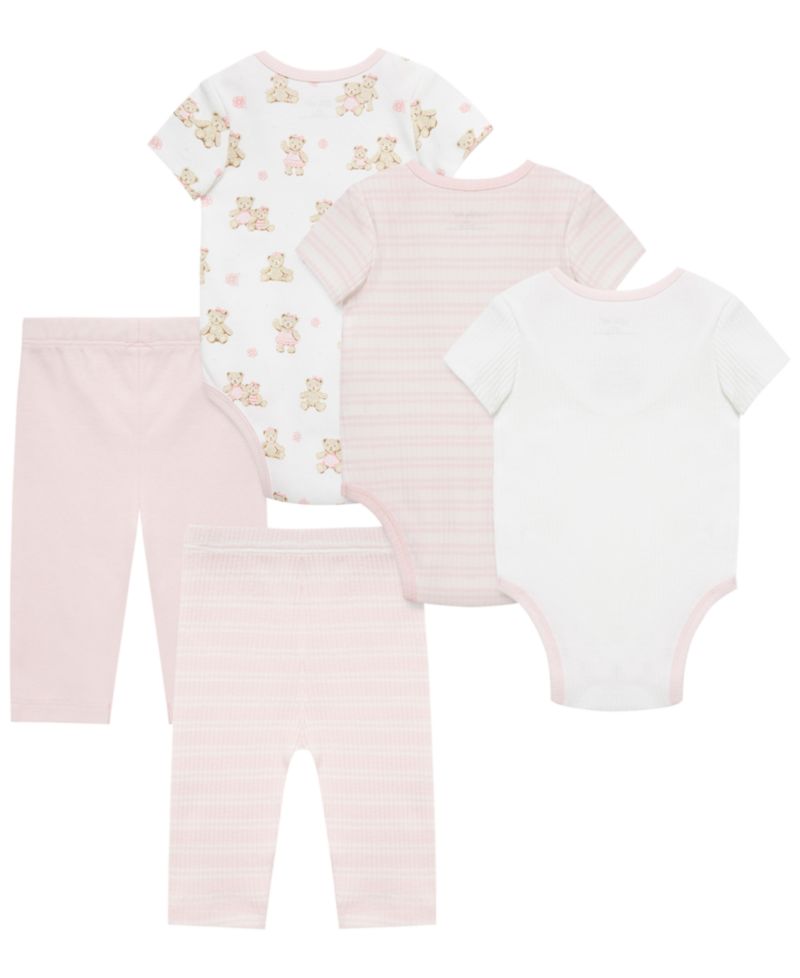 Baby Girls' Cotton Short-Sleeve Bodysuit and Pants, 5-Piece Set