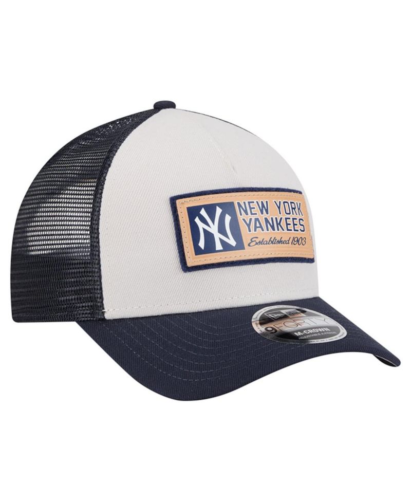Men's Stone/Navy New York Yankees Text A-Frame Trucker 9FORTY Hat