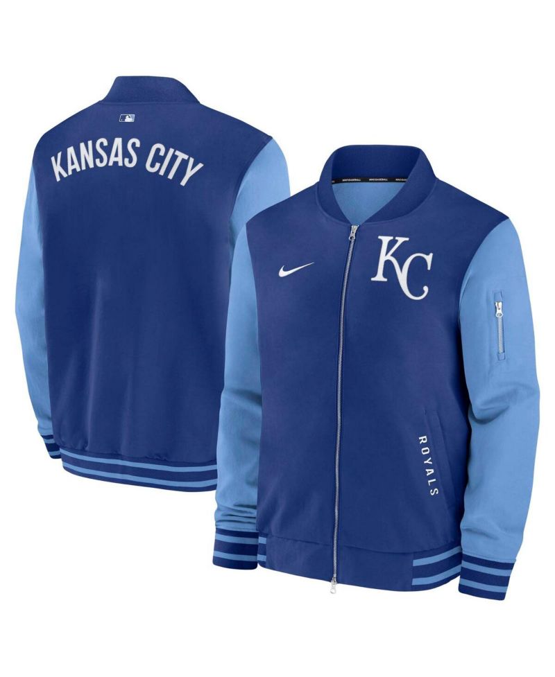 Men's Royal/Light Blue Kansas City Royals Authentic Collection Dugout Full-Zip Bomber Jacket
