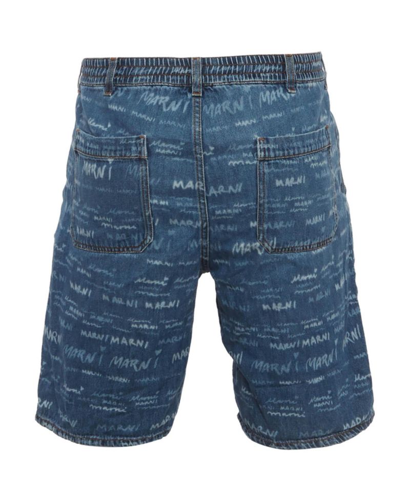 Men's Logo Print Denim Drawstring Shorts