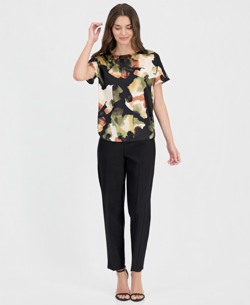 Petite Bateau Neck Short-Sleeve Printed Top