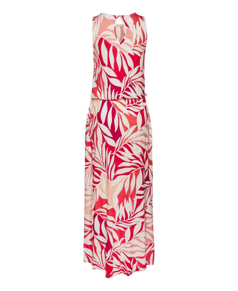 Women's Viscose Tropical Print Side Slit Column Elastic-Waist Maxi Dress