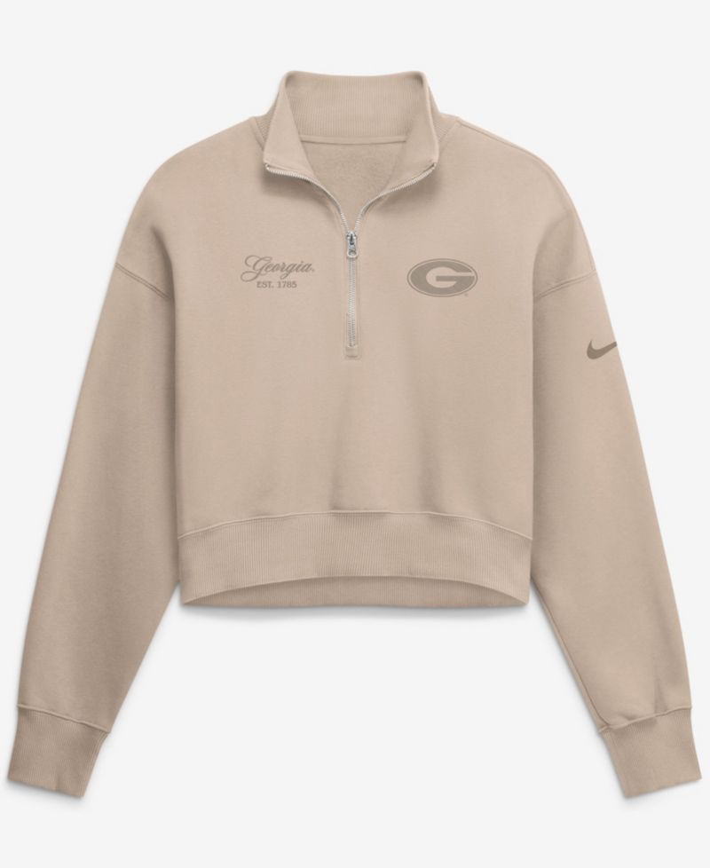 Women's Tan Georgia Bulldogs Neutral Stance Collection Oversized Phoenix Fleece Cropped Quarter-Zip Sweatshirt