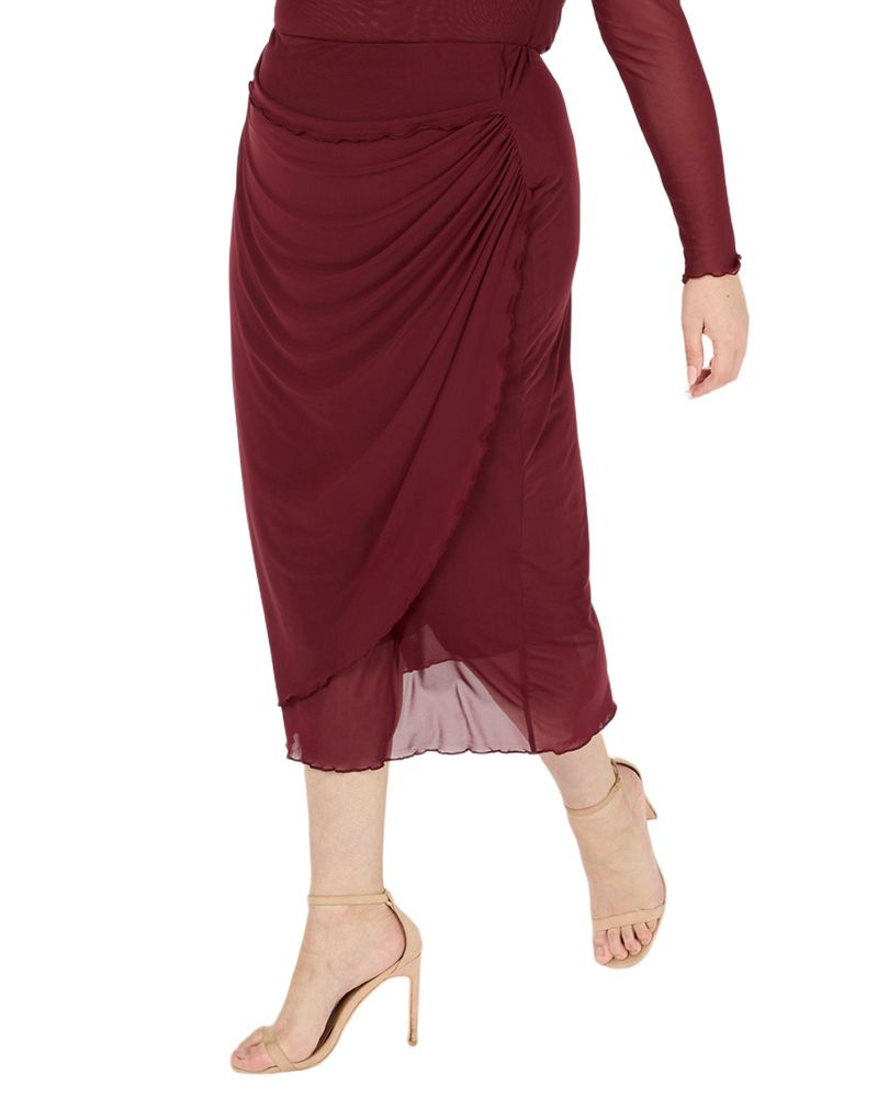Plus Size Annalise Red Mesh Bodycon Midi Skirt