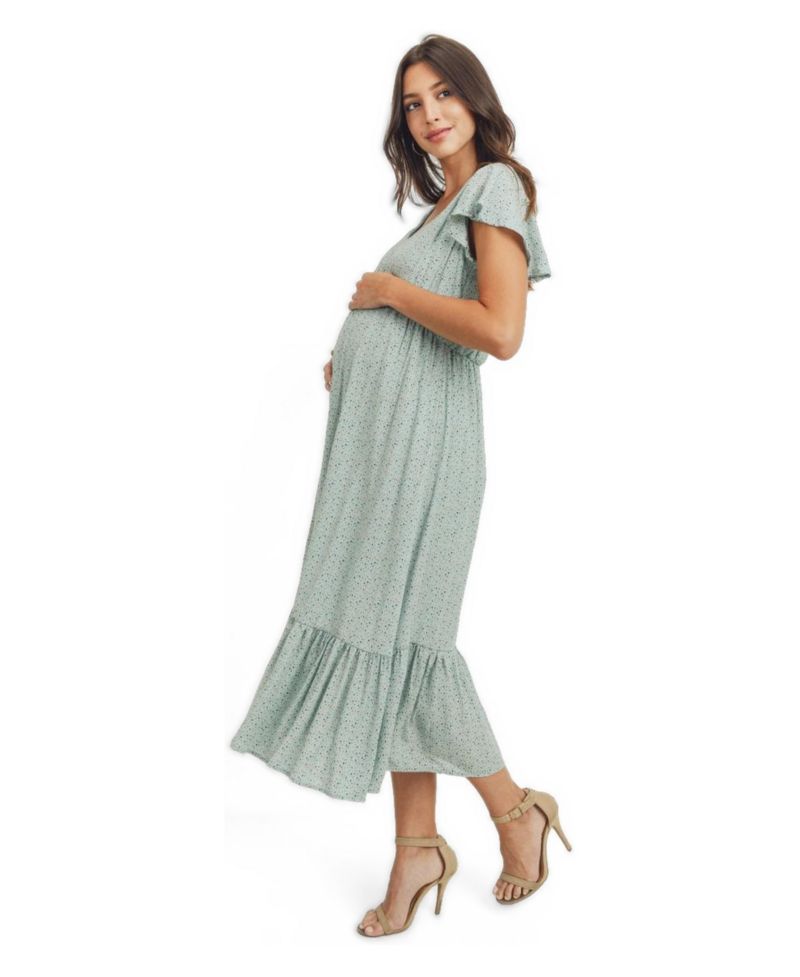 Women's Flutter Sleeve V-Neck Empire Waist Midi Dress