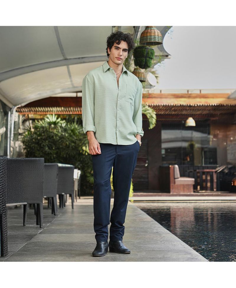 Men's Sage Green Modular Solid Oversized Shirt