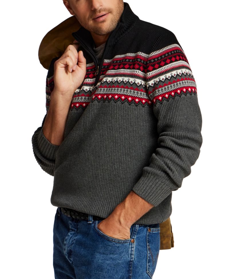 Men's Maine Fairisle Two Tone Quarter-Zip Sweater