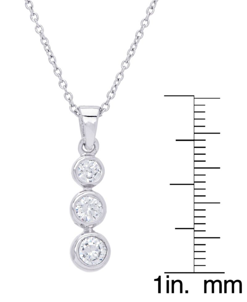 Cubic Zirconia Round 3 Drop Pendant 18" Silver Plate Necklace