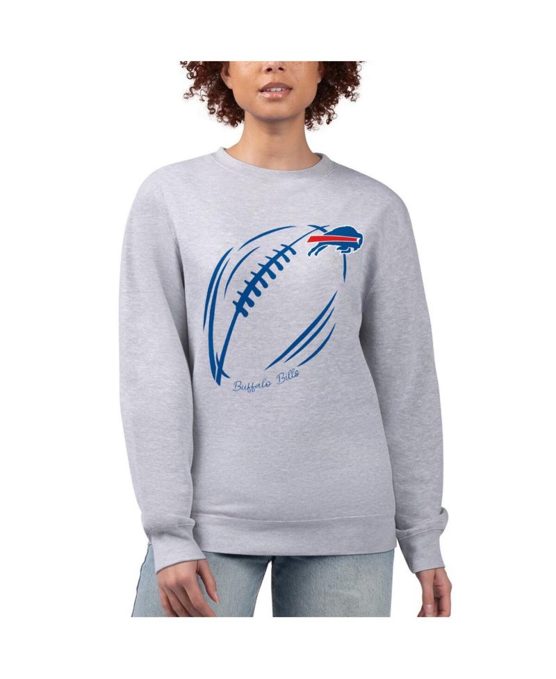 Women's Heather Gray Buffalo Bills Football Logo Graphic Fleece Tri-Blend Pullover Sweatshirt