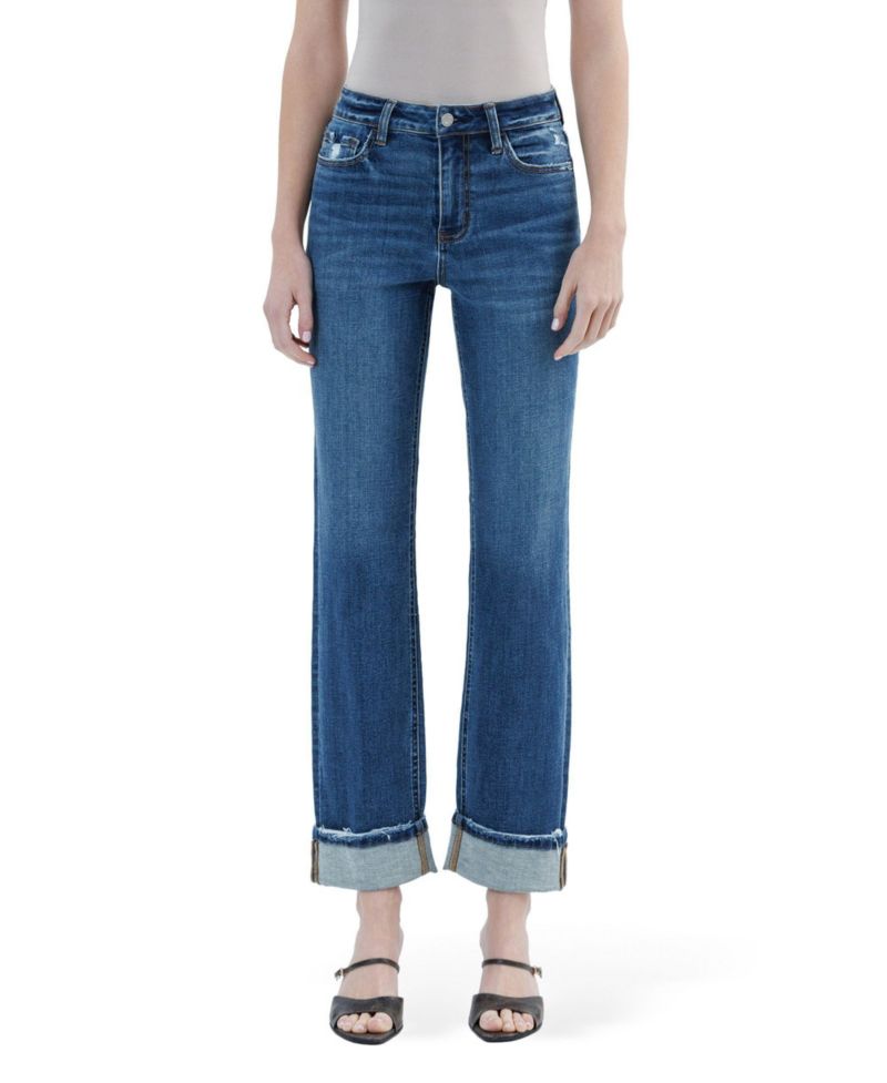 Women's High Rise Distressed Cuffed Straight Jeans