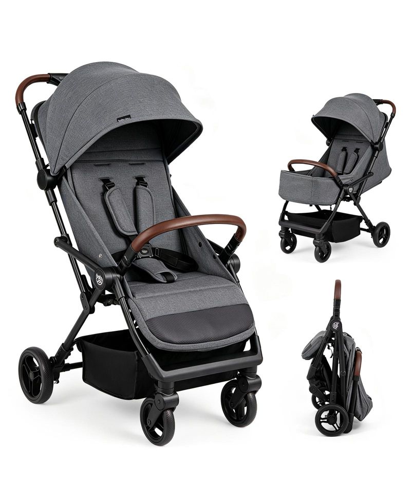 Lightweight Baby Stroller w/One-Hand Folding Adjustable Canopy Backrest Footrest
