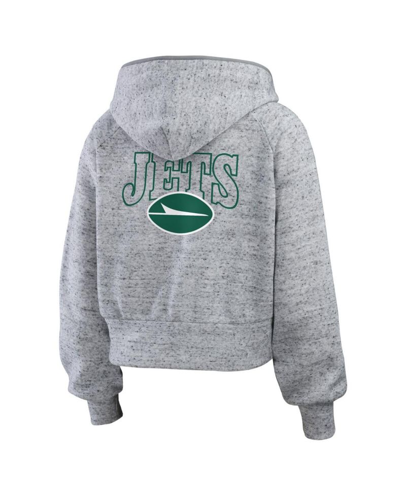 Women's Heather Gray New York Jets Speckled Fleece Cropped Full-Zip Hoodie