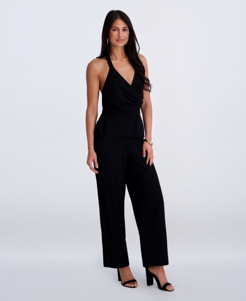 Women’s Faux Linen Halter Jumpsuit