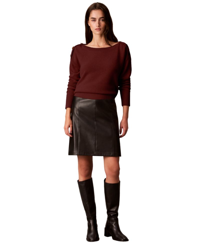 Petite Bateau Neck Button-Shoulder Sweater