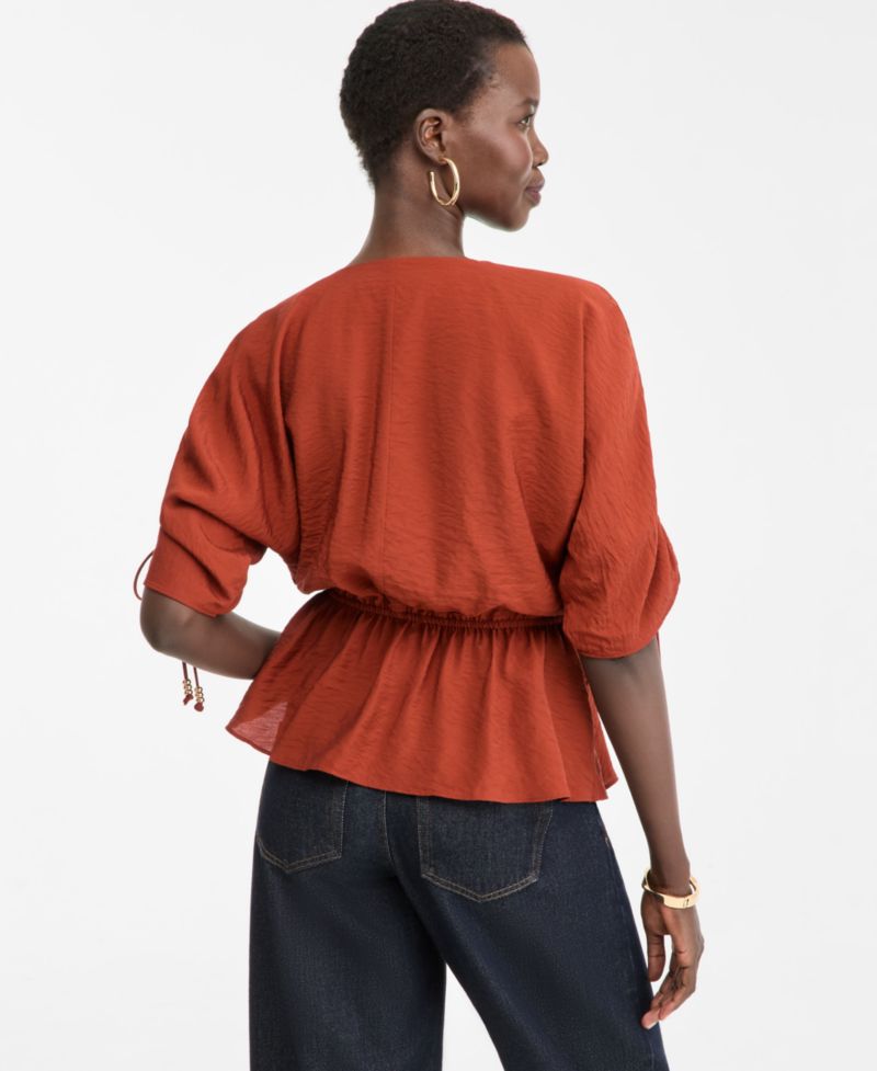 Women's Short-Sleeve Faux Wrap Peplum Top