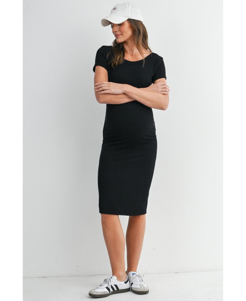 Women's Bodycon Ribbed Knit Short Sleeve Midi Dress