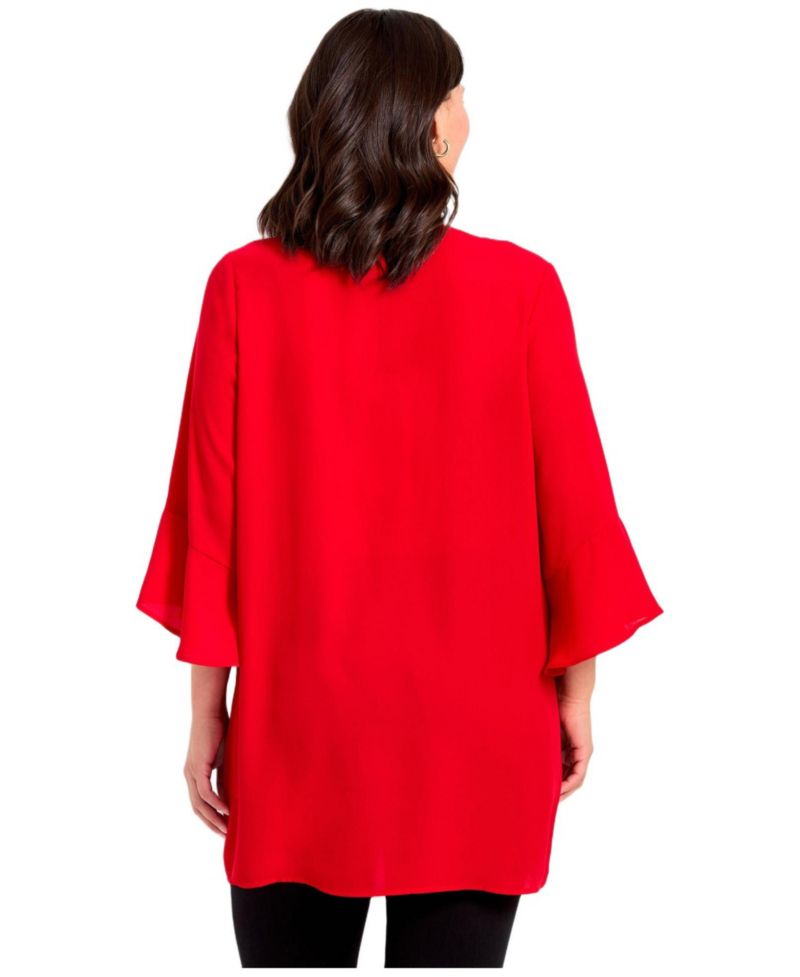 Women's Plus Size V-Neck Lace-Up Bell Sleeve Tunic