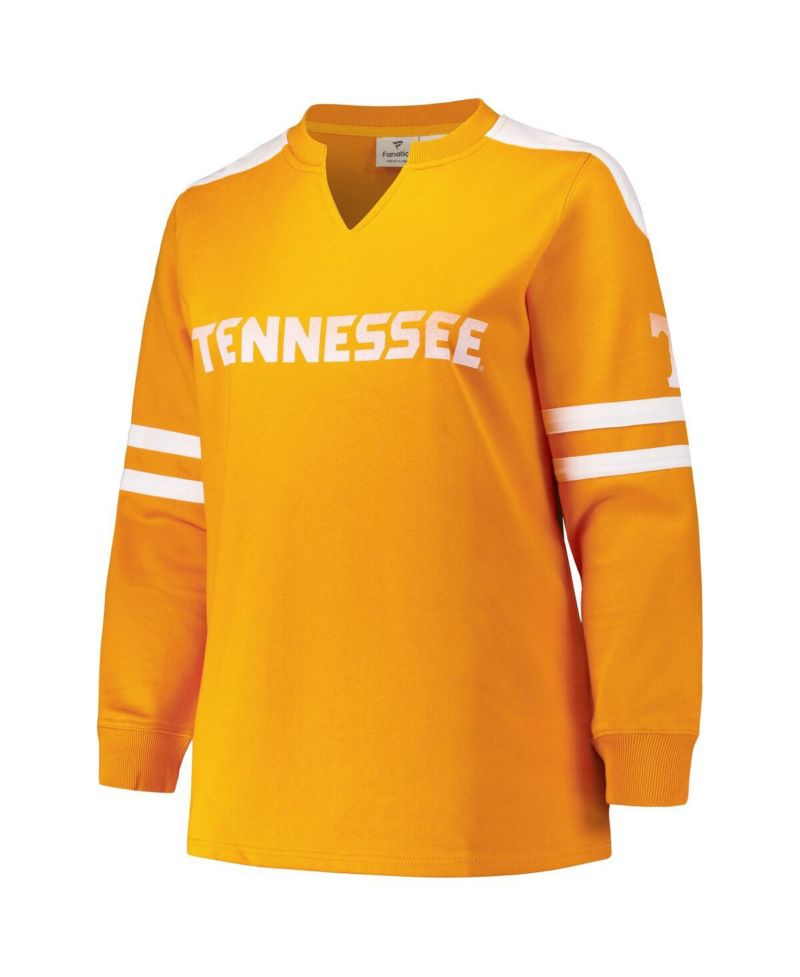 Women's Tennessee Orange Tennessee Volunteers Plus Size Contrast Sleeve Fleece Pullover Sweatshirt