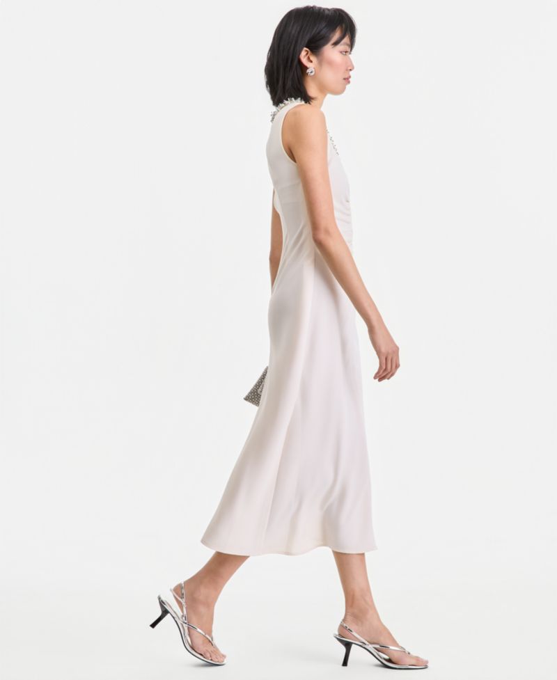 Women's Sleeveless Jewelry-Embellished Midi Dress
