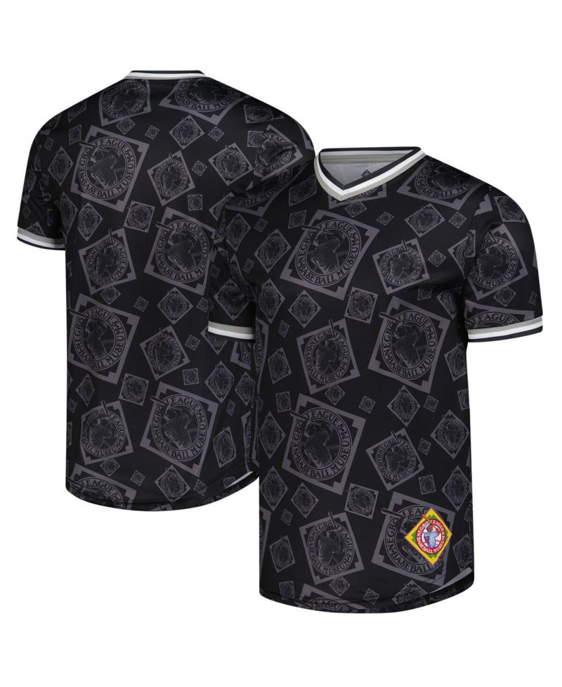 Men's Black Negro League Baseball Allover Print V-Neck Baseball Jersey