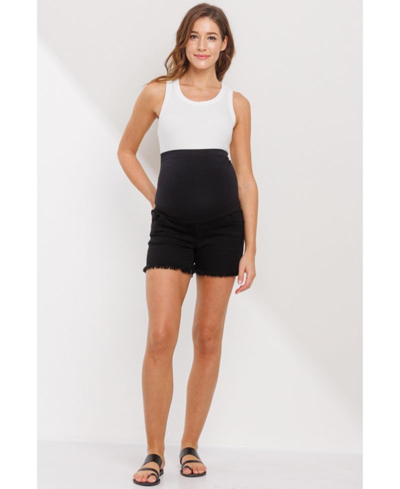 Maternity Over-the-Belly High-Waisted Pull-On Denim Shorts, 4-1/2" Inseam