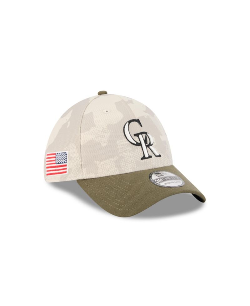Men's Light Beige/Olive Colorado Rockies 2025 Armed Forces Day 39THIRTY Flex Hat