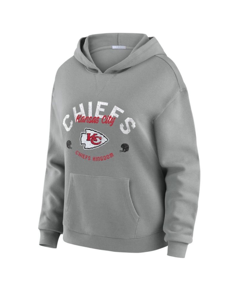 Women's 2-Piece Gray Kansas City Chiefs Plus Size Waffle-Knit Long Sleeve Hooded Shirt & Pants Lounge Set
