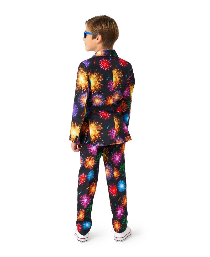 Little Boys Fireworks Button Closure Suit Set Including Blazer, Pants and Clip-On-Tie