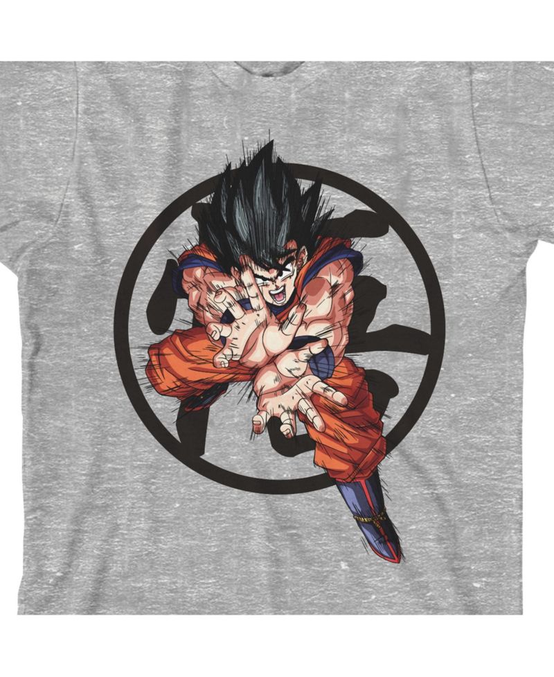 Goku w/ Symbol Graphic Youth Boy's Athletic Heather T-Shirt-Small