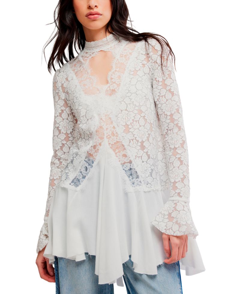Women's First Crush Mock-Neck Lace Tunic Top