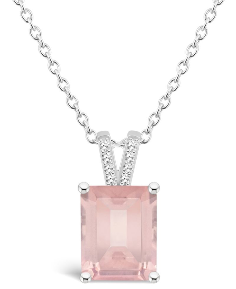 Women's Rose Quartz (3-1/6 ct.t.w.) and Diamond Accent Pendant Necklace in Sterling Silver