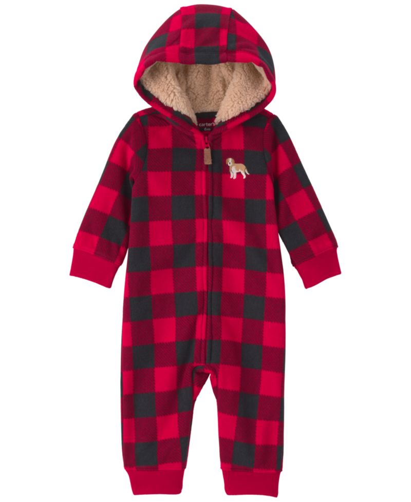 Baby Boys' Buffalo Check Hooded Jumpsuit