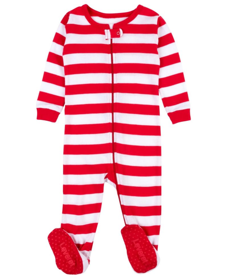 Baby Footed Cotton Striped Holiday Pajamas