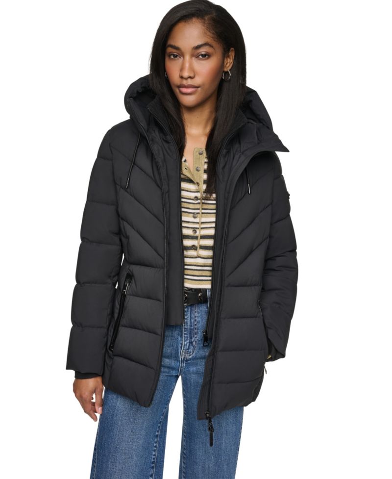 Women's Bibbed Knit Collar Puffer Coat